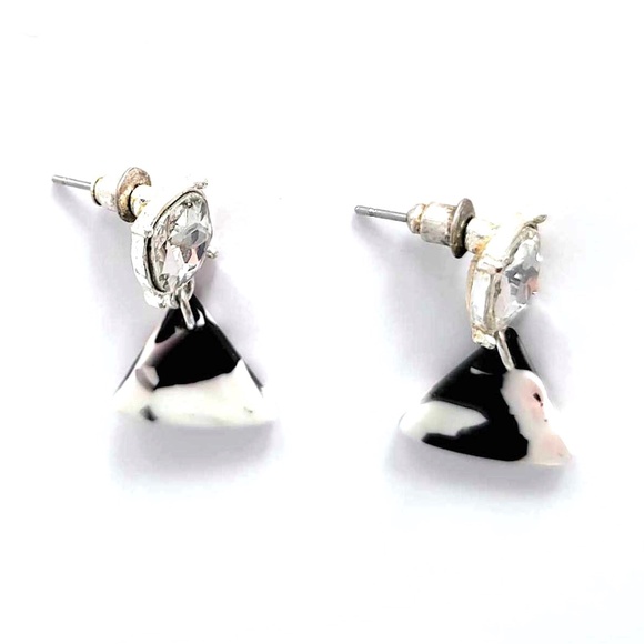 Vintage Lightweight Rhinestone Acrylic Black, Grey/Pinkish White Dangle Earrings - Picture 4 of 8